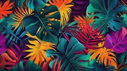 Naklejka premium Bright tropical background with jungle plants. Exotic