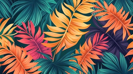 Fototapeta na wymiar Bright tropical background with jungle plants. Exotic