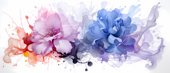 Abstract background of acrylic paint in blue, orange, yellow and pink colors