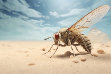 Closeup of a fly on a sand, leishmaniasis desease transmitter concept