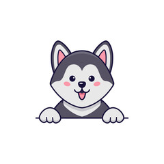 Vector flat illustration of cute husky dog with tongue in cartoon style