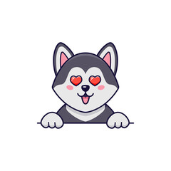 Cute husky dog in love with heart eyes in cartoon style. Vector illustration