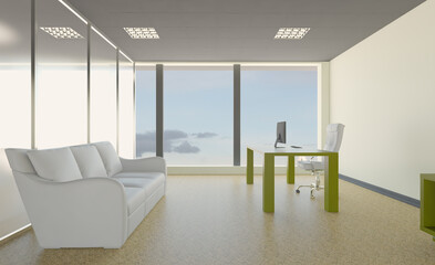 Modern office building interior. 3D rendering.