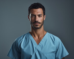 Fototapeta premium Portrait of young male medical staff in green uniform. Medical healthcare doctor service concept