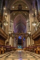 Obraz premium Interior shot of Washington Cathedral, with the arched stained glass windows