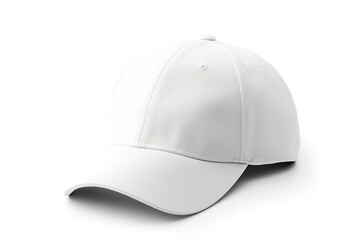 Crisp white baseball cap isolated on white background. Sporty style.