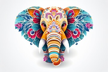 illustration ofwhite background elefante mandala very colorfull, Generative ai - obrazy, fototapety, plakaty