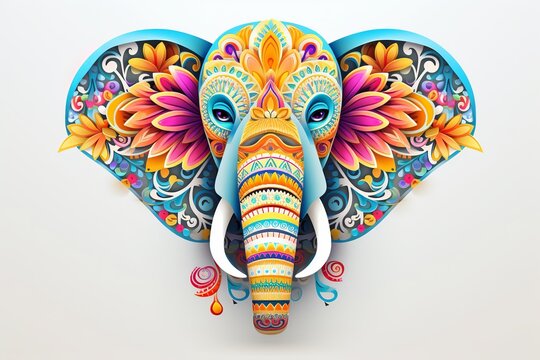 illustration ofwhite background elefante mandala very colorfull, Generative ai