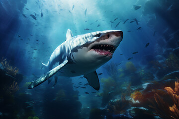 Fototapeta premium underwater animals, animal, water world, underwater fish, shark, turtles, underwater world