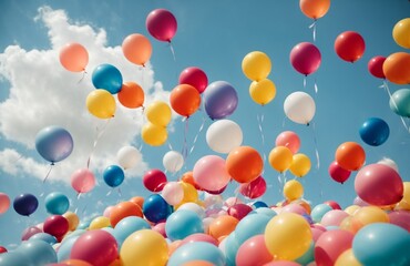 Colorful balloons flying in the blue sky - vintage effect style pictures