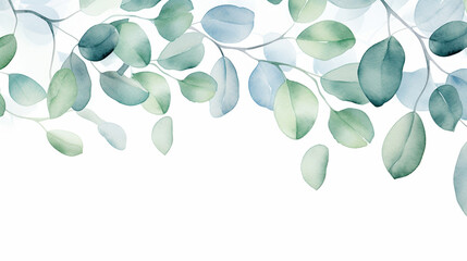 Eucalyptus leaves on a white surface, painted in watercolor