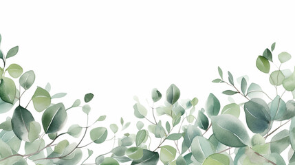 Eucalyptus leaves on a white surface, painted in watercolor
