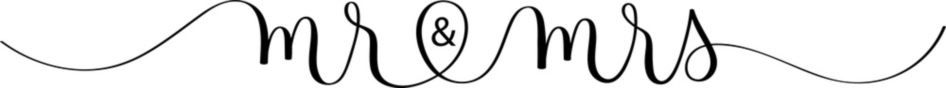 MR & MRS black brush calligraphy banner with swashes on transparent background