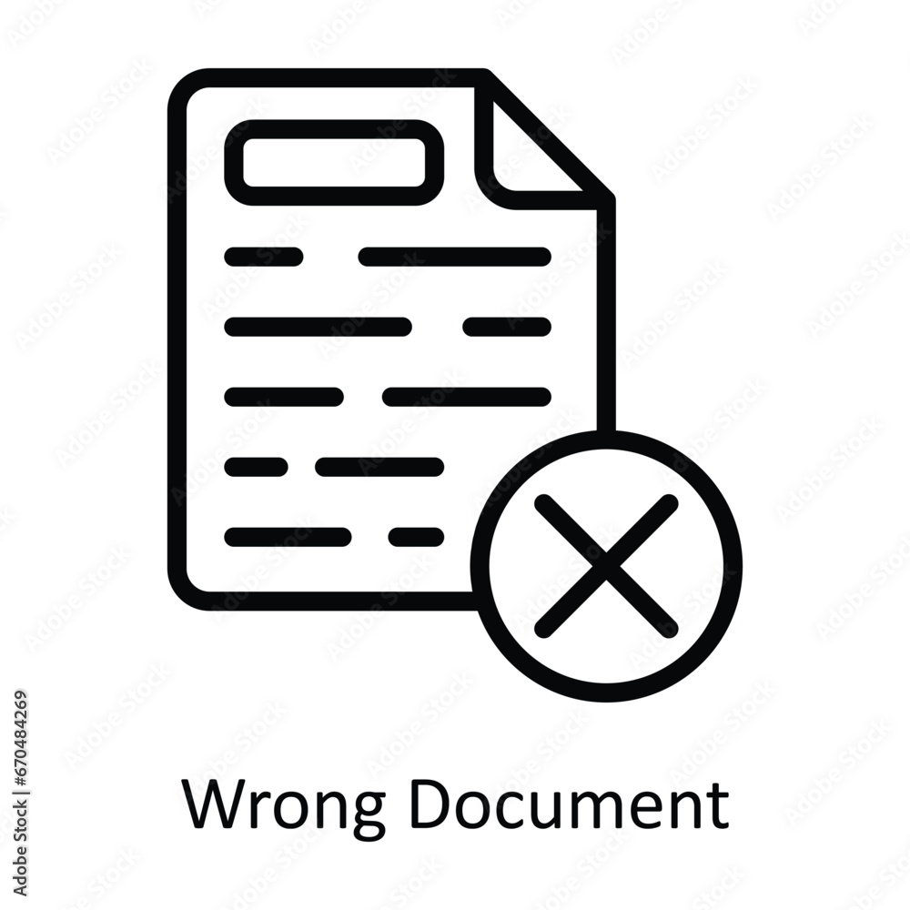 Poster wrong document vector outline design illustration. symbol on white background eps 10 file
