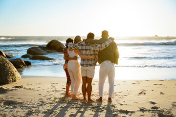 Friends Standing Together Watching the Sunset 