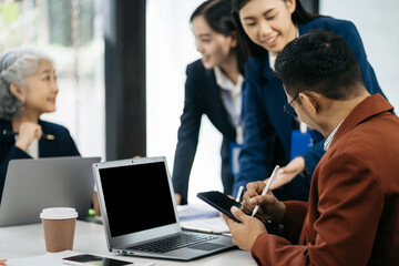 Fototapeta premium Project manager working and update tasks with milestones progress planning and professional investor working new start up project in the office.