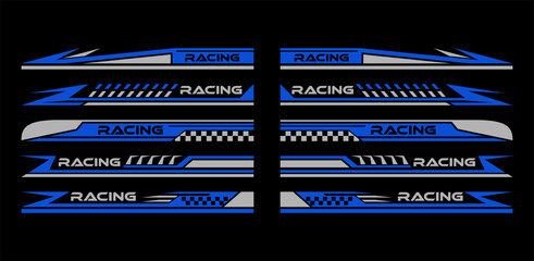 Sport car decal stripes, Car stickers Blue striping. Isolated on black background - obrazy, fototapety, plakaty