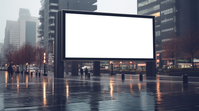 Mockup of a huge large horizontal advertising screen against the backdrop of a modern city