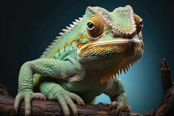 Obraz premium Green chameleon on a branch