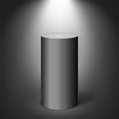 Black cylinder on dark background. Vector template for your design.