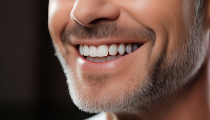 Snow-white smile. White and health male teeth close up.