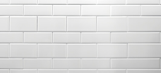 White light brick subway tiles wall texture wide background banner panorama