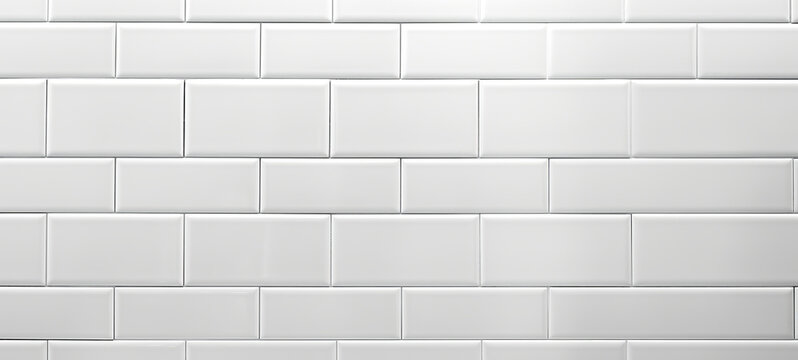 Fototapeta White light brick subway tiles wall texture wide background banner panorama