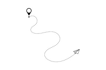 Paper plane with dotted line, paper airplane, travel symbol,  isolated vector illustration.