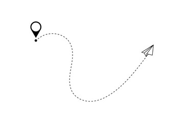 Paper plane with dotted line, paper airplane, travel symbol,  isolated vector illustration.