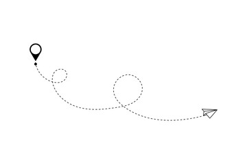 Paper plane with dotted line, paper airplane, travel symbol,  isolated vector illustration.