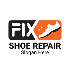 Shoe Repair Logo Service. Fix Shoes Vector Template. Trendy concept for workshop repair or restoration of leather goods. 
