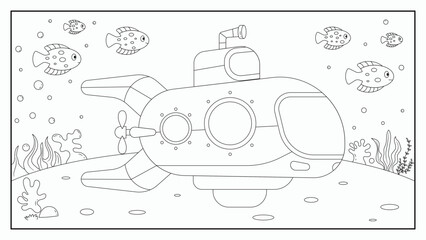 Submarine Coloring Page Illustration For Kid. Collection of Coloring Book