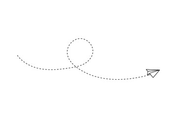 Paper plane with dotted line, paper airplane, travel symbol,  isolated vector illustration.