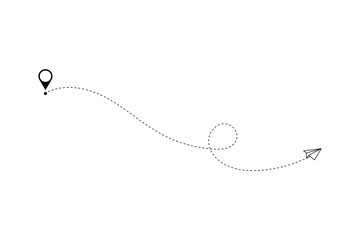 Paper plane with dotted line, paper airplane, travel symbol,  isolated vector illustration.