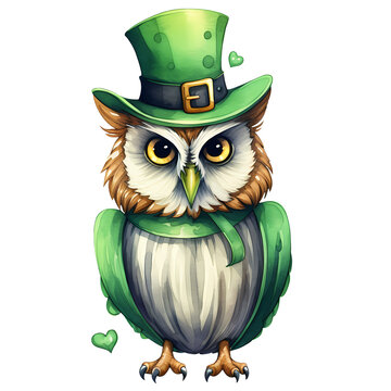 Cute Little St Patrick Owl Clipart Illustration
