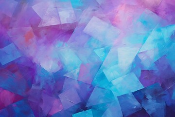 カラフルな抽象油絵背景バナー）青・水色・紫の三角と四角を使ったデザイン