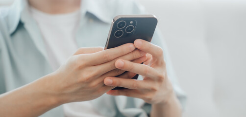 Businessman, hand and smartphone outdoor typing on screen for communication, contact or social media. Male person, mobile or tech texting for