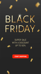 Set of Black Friday Sale banners, social media story templates. Horizontal website headers with red push button. Fashion banner template. Discount label, poster, tag. Promo E-mail, Newsletters design. - 670489409
