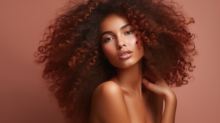 Fototapeta premium Beautiful young african american woman with long curly hair. Generative AI