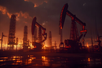 Obraz premium oil refinery at sunset. 
