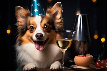 A Happy Dog in new year party festival. Generative AI