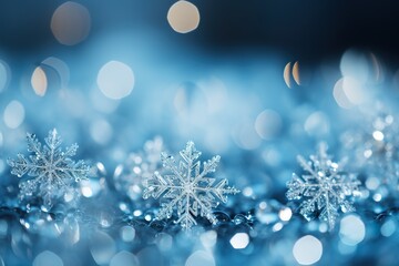 Fototapeta na wymiar close up of snowflakes, winter blue background