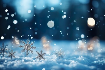 Obraz na płótnie Canvas close up of snowflakes, winter blue background