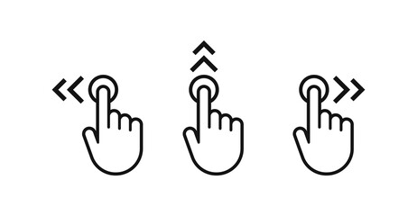 Swipe to left right up icon set. Finger touch screen gestures vector. Hand finger left, right, up icon.