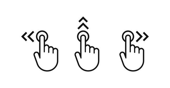 Swipe to left right up icon set. Finger touch screen gestures vector. Hand finger left, right, up icon.