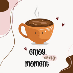 Vector cute cup of coffee card template background illustration