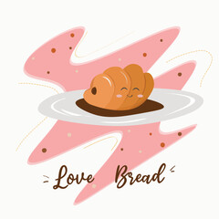Vector cute croissant card template background illustration