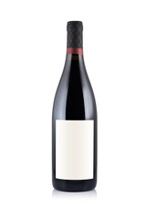 Red wine bottle with blank label on white background. Easily apply your custom design on the label