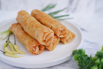 Lumpia or lunpia, traditional snacks from Semarang, Central Java, Indonesia. Traditional spring roll