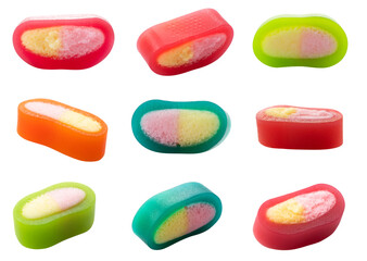 Colorful gummy jelly candies on white. Jelly sweets. Collectoin